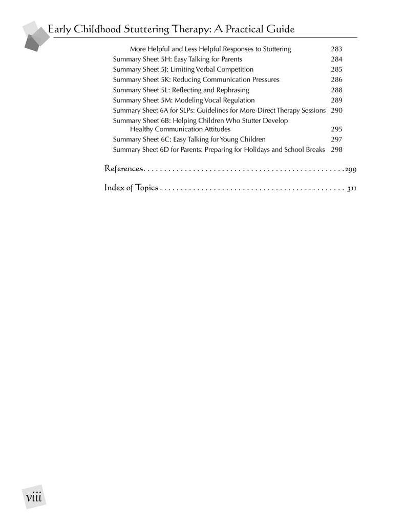 Stuttering Therapy Resources Early Childhood Practical Guide Table of Contents page 5