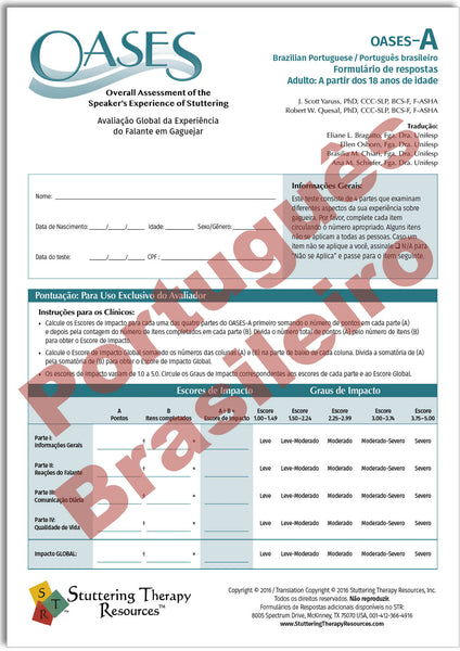 Stuttering Therapy Resources Overall Assessment of the Speaker's Experience of Stuttering OASES Portuguese Português Brazil Brasileiro OASES-A Image
