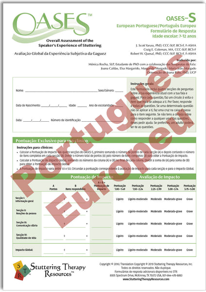 Stuttering Therapy Resources Overall Assessment of the Speaker's Experience of Stuttering OASES Portuguese Português Europeu Europe OASES-S Image