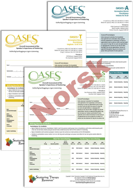 Stuttering Therapy Resources Overall Assessment of the Speaker's Experience of Stuttering OASES Norwegian Norsk Composite Image