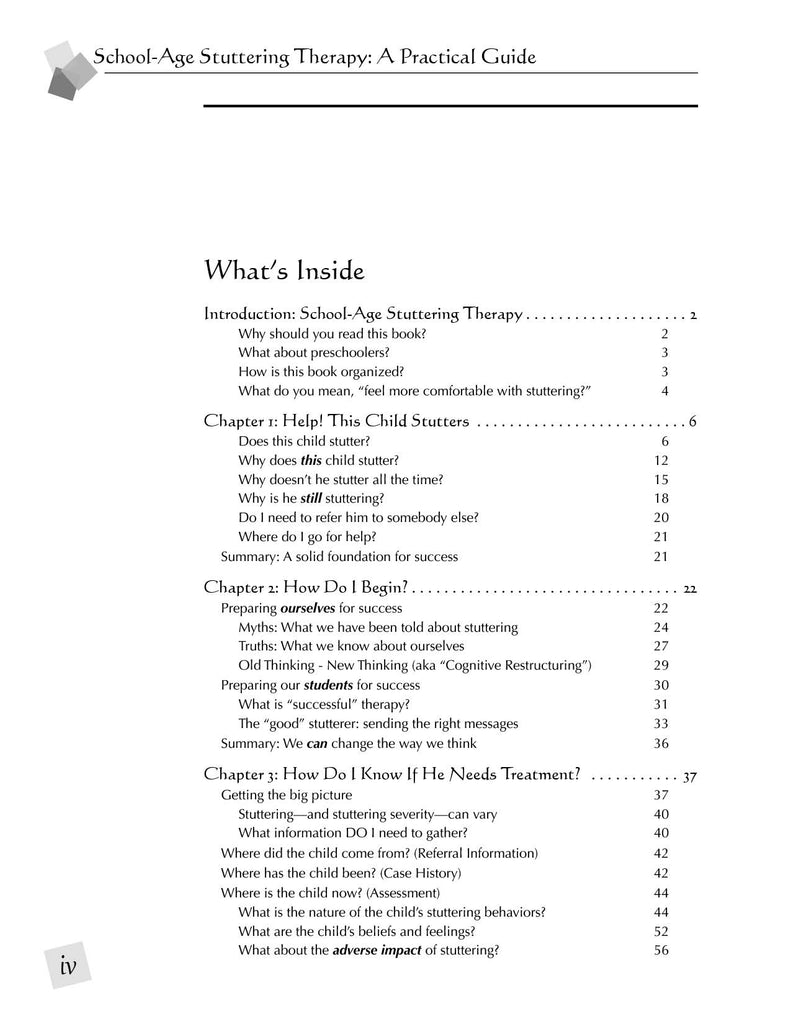 Stuttering Therapy Resources School-Age Practical Guide Table of Contents Page 1