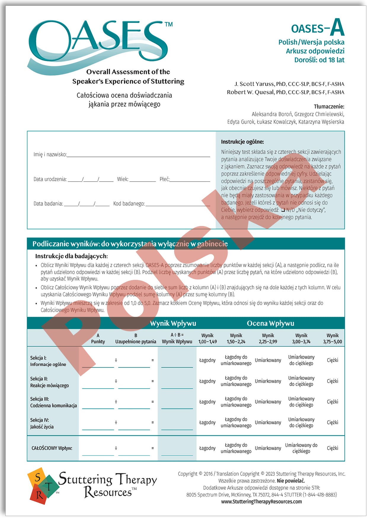 OASES Polish / Polska (Print-Your-Own) – Stuttering Therapy Resources