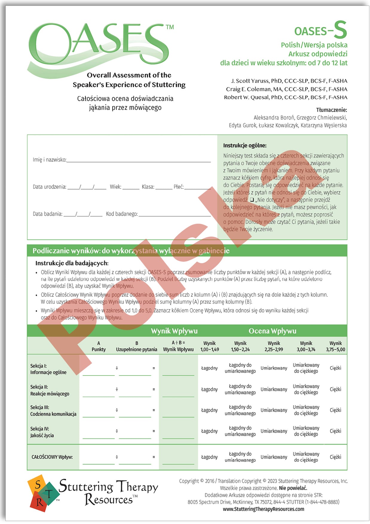 OASES Polish / Polska (Print-Your-Own) – Stuttering Therapy Resources