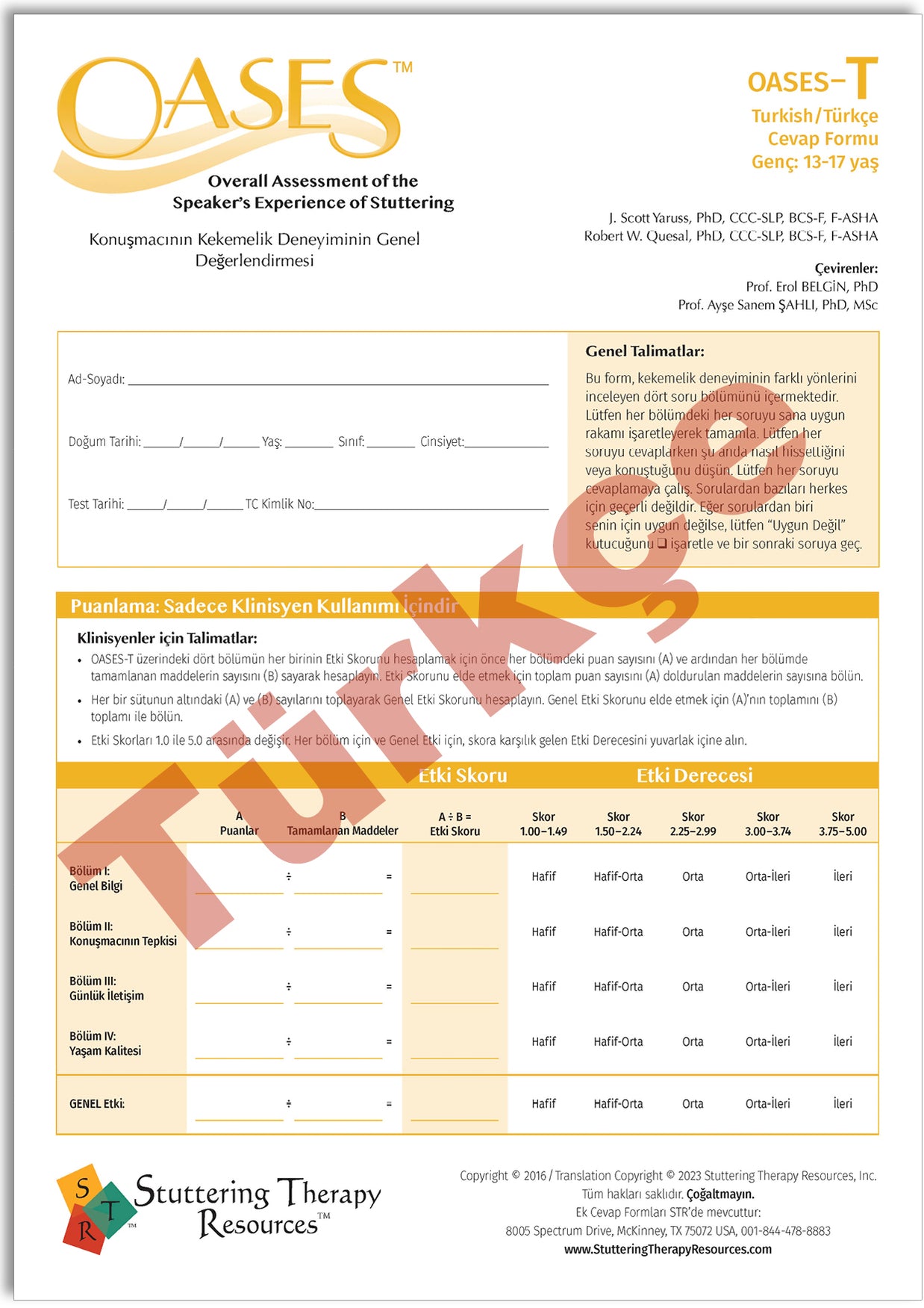 OASES Turkish / Türkçe – Stuttering Therapy Resources