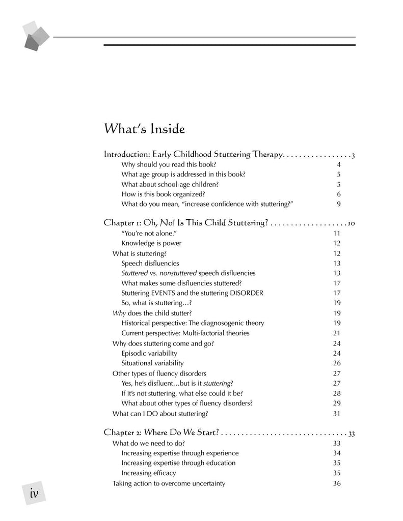Stuttering Therapy Resources Early Childhood Practical Guide Table of Contents page 1
