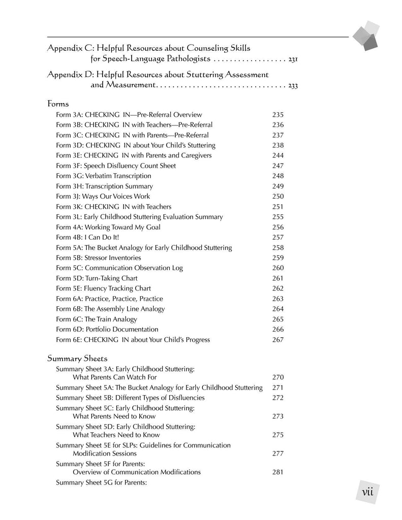 Stuttering Therapy Resources Early Childhood Practical Guide Table of Contents Page 4
