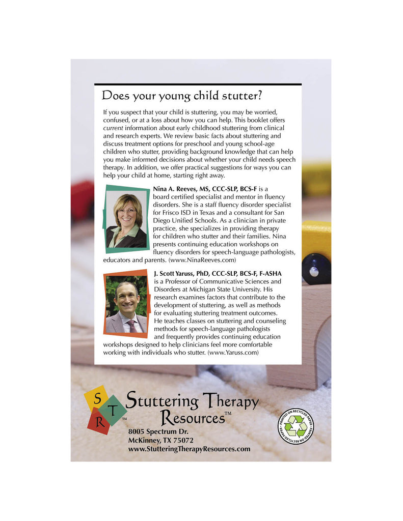 Stuttering Therapy Resources Early Childhood Information Support for Parents Back Cover