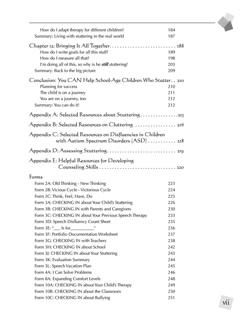 Stuttering Therapy Resources School-Age Practical Guide Table of Contents Page 4