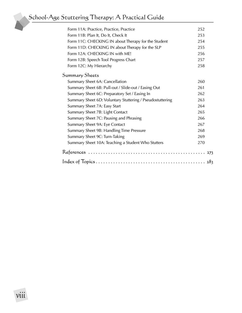 Stuttering Therapy Resources School-Age Practical Guide Table of Contents Page 5