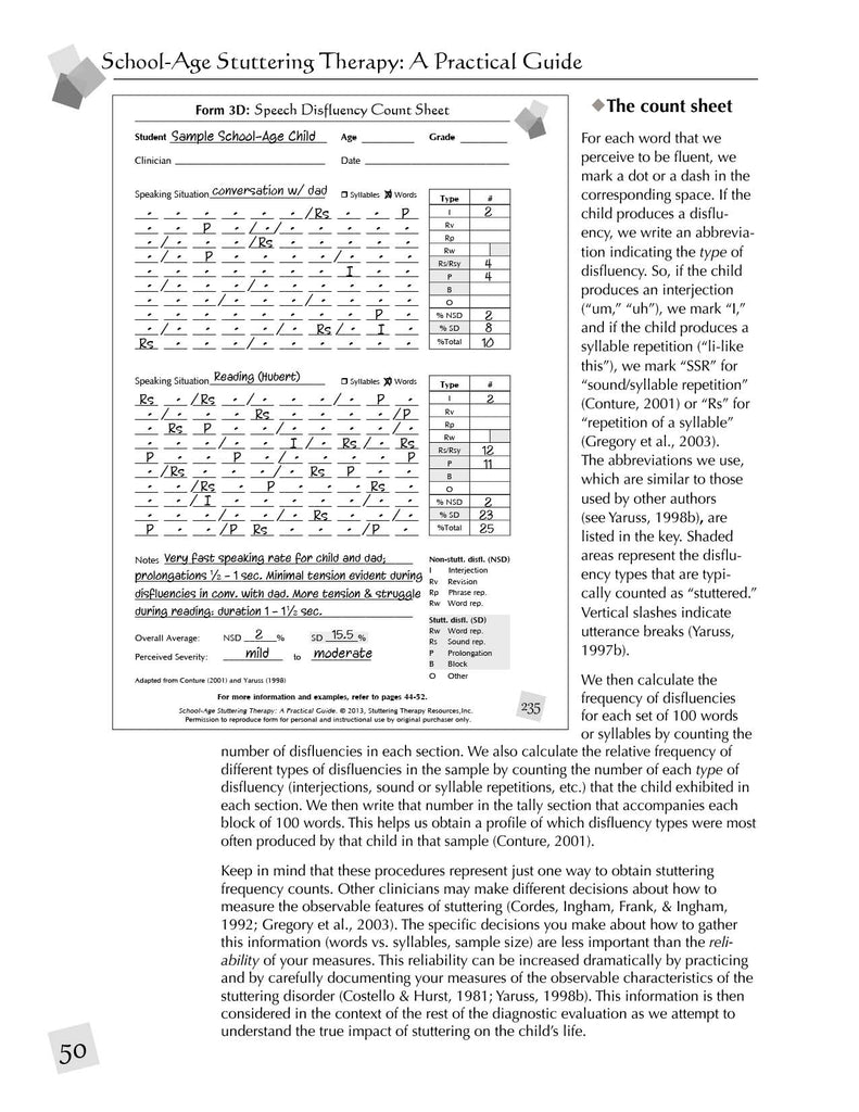 Stuttering Therapy Resources School-Age Practical Guide Sample Count Sheet